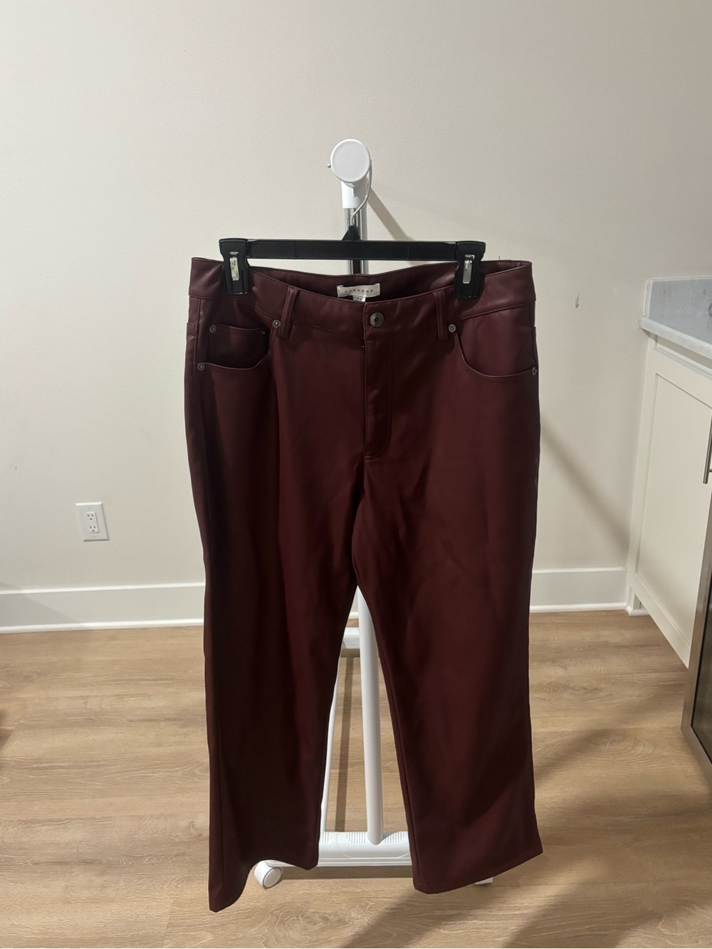Top shop burgundy  Faux Leather Straight Leg Pants